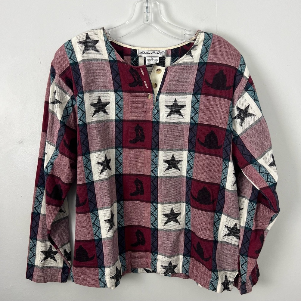 Vintage Western Cowboy Hat Boot Star Print Top